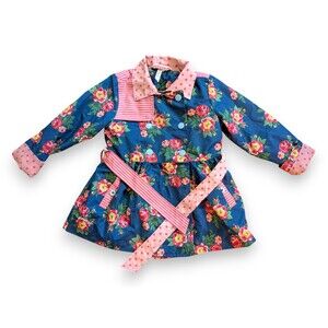 Matilda Jane Down Came The Rain Raincoat Jacket Blue Floral Girls Size 6